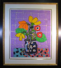 アイズピリ　紫色の背景の花　絵画（リトグラフ）作品