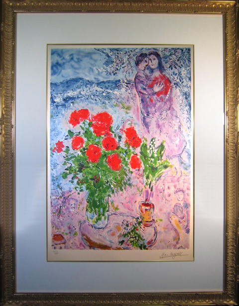 シャガール　赤い薔薇の恋人たち　絵画（復刻版画・リトグラフ）作品