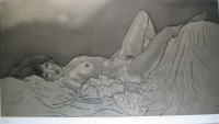 加山又造　ガウンの裸婦８４−１　絵画（銅版画）作品