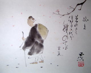 小林五浪　旅立（芭蕉）草の戸も住替る代ぞ雛の家　絵画（日本画）作品
